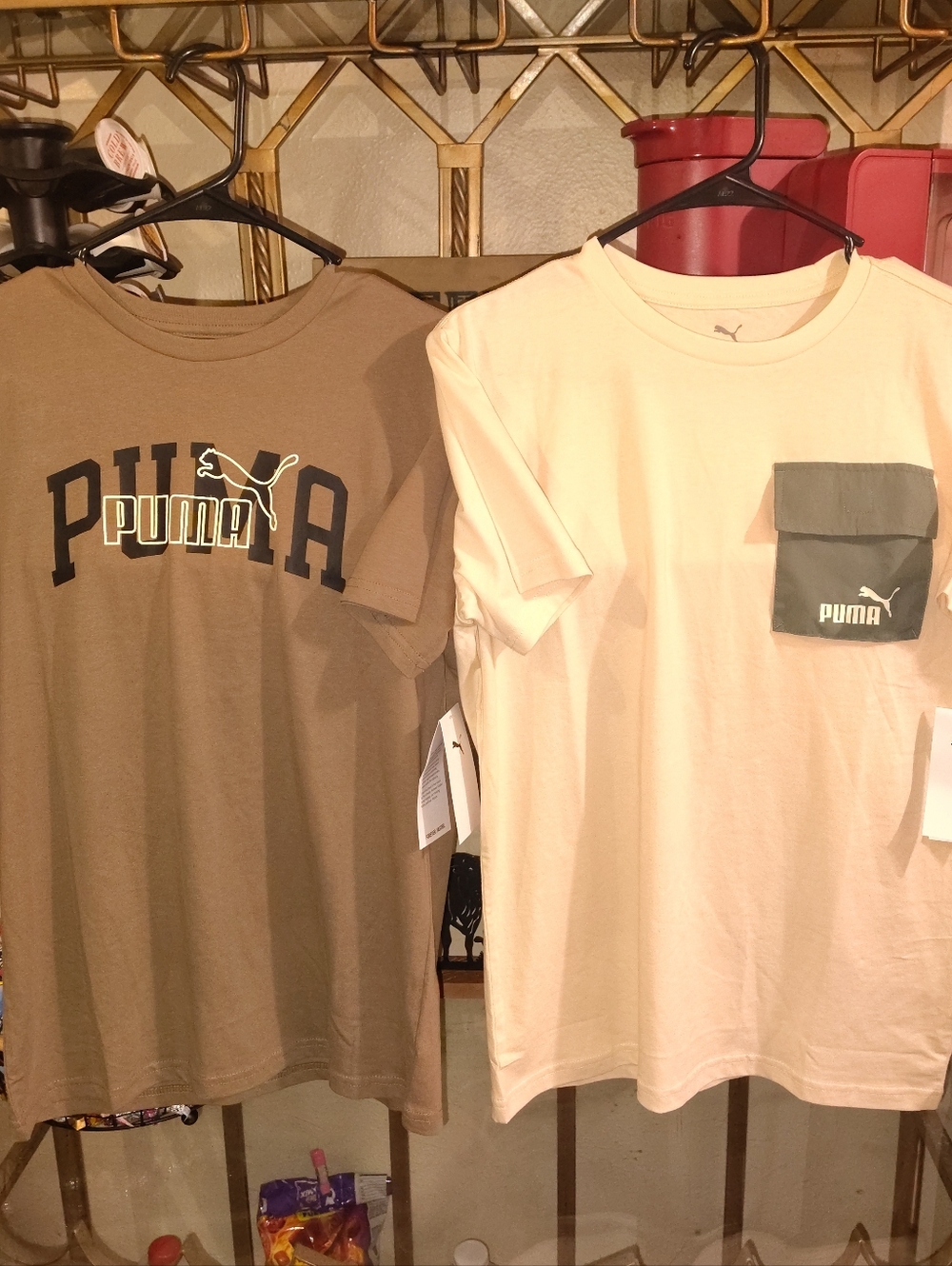Women's Lg Puma Short Sleeve Tees in Olive and Cream with Pocket
